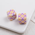 Baking Painted Square Acrylic Beads 14mm Plaid Colorful 50pcs 4