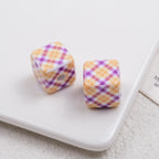Baking Painted Square Acrylic Beads 14mm Plaid Colorful 50pcs 4