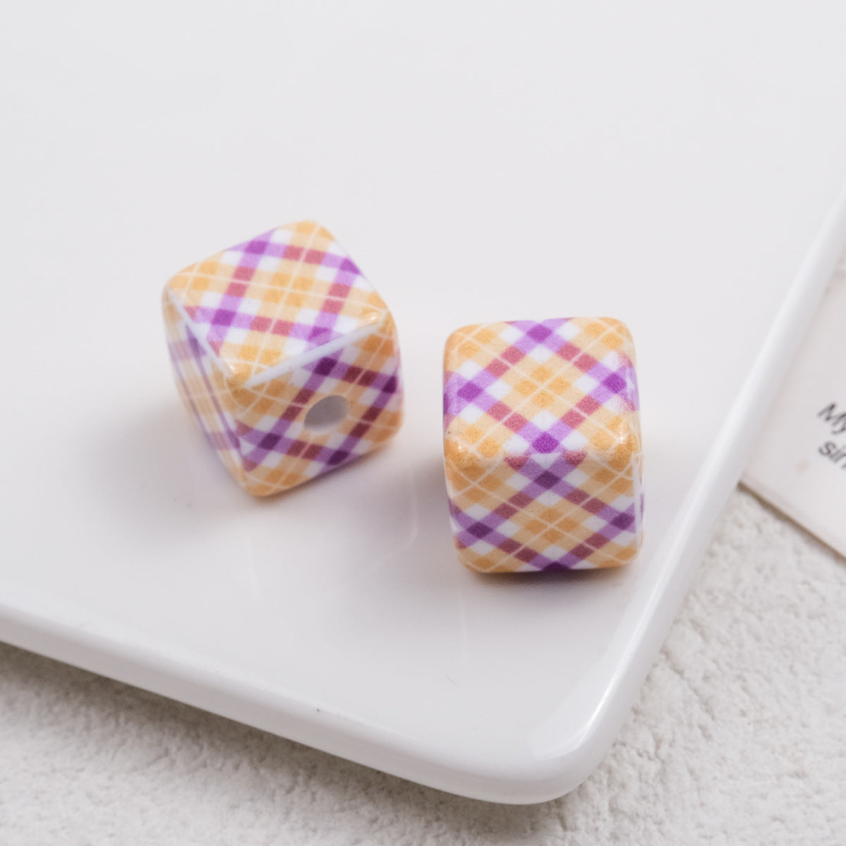 Baking Painted Square Acrylic Beads 14mm Plaid Colorful 50pcs 4