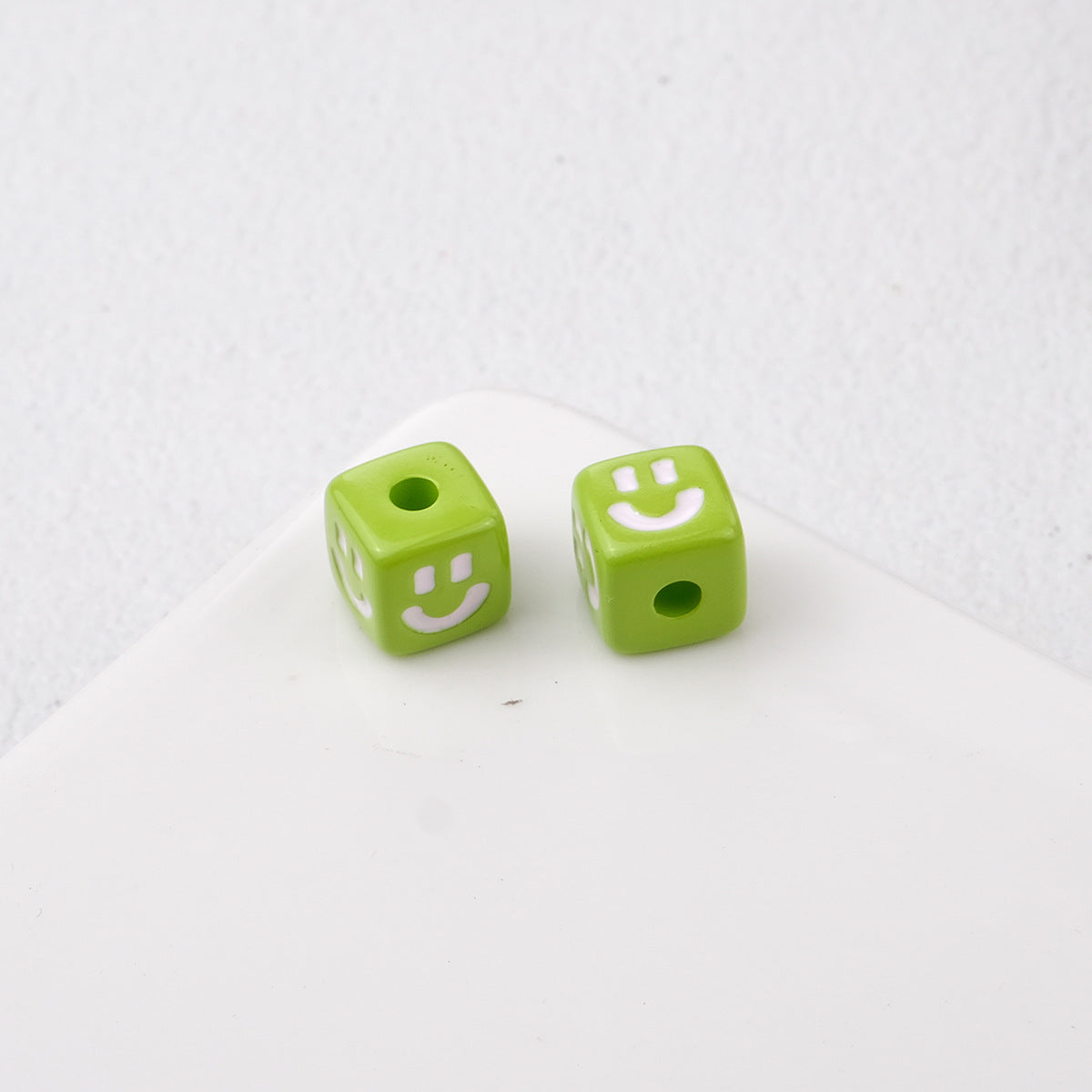 Colorful Smiley Square Acrylic Beads 9mm Enamel Glossy 20pcs 14
