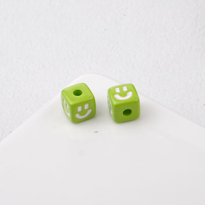 Colorful Smiley Square Acrylic Beads 9mm Enamel Glossy 20pcs 14