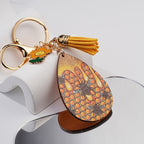 Honeycomb Keychain Metal Golden Bees Tassel Nature Design 2