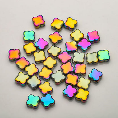 Electroplated Clover Glass Beads 10mm Metallic Colors 30pcs 23