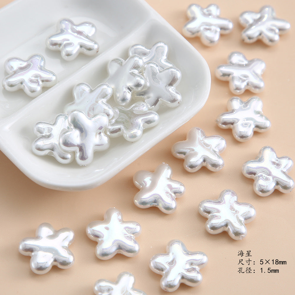 Vintage Imitation Pearl Starfish Series Acrylic Beads Textured Glossy 2pcs 3