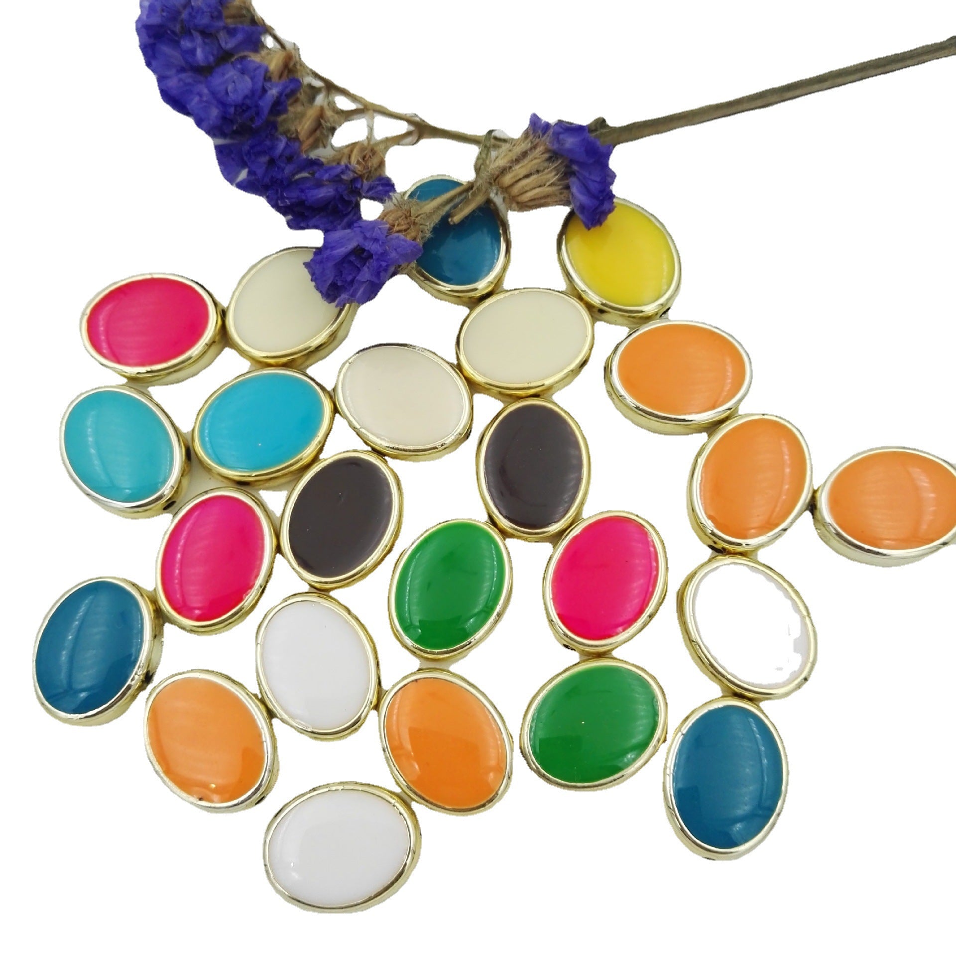 Double-Sided Elliptical Acrylic Beads 20mm Enamel Gold Rim 50pcs 3