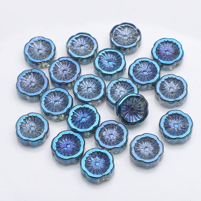 Electroplated Hawaiian Flower Glass Beads 14mm Transparent 20pcs 12