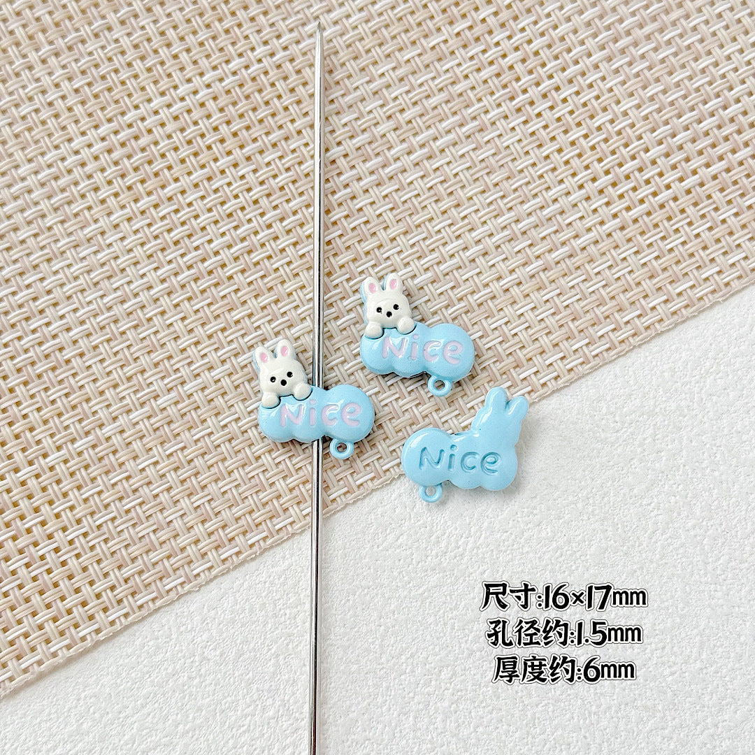 Baking Painted Window Kitten and Nice Rabbit Metal Beads 15/17mm 10pcs 14