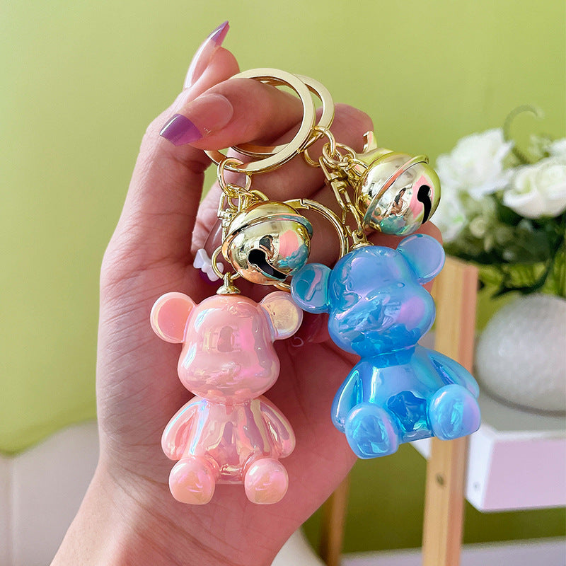 Candy Bear Keychain Metal Electroplated Glossy Finish with Gold Bell