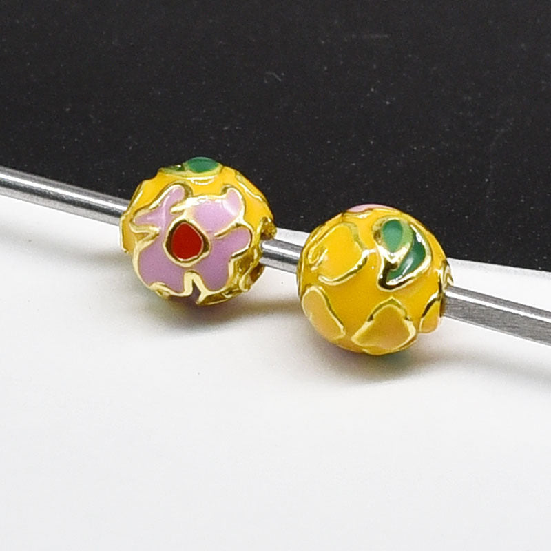 Flower Leaf Pattern Metal Beads 6/8/10mm Colorful Cloisonne Enamel 10pcs 13