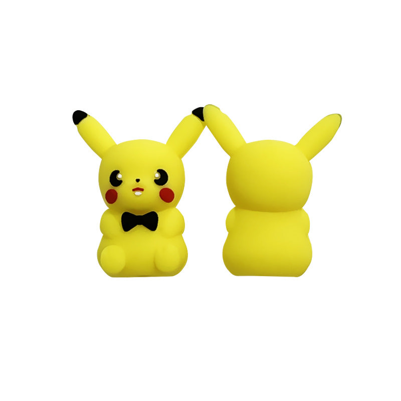 Silicone 3D Focal Beads Pokemon Pikachu Bright Yellow Black Bow Tie
