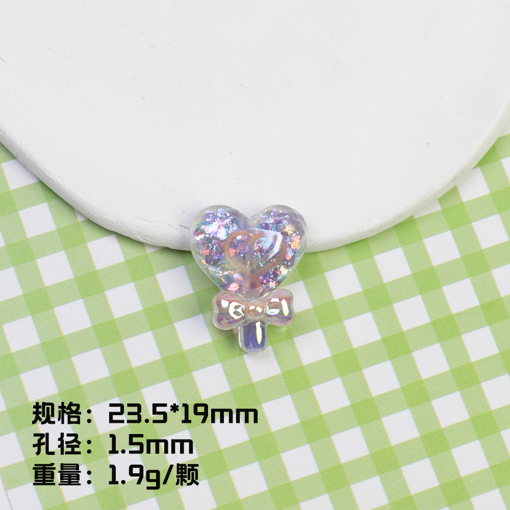 Plating Glitter Faceted Heart Lollipop Resin Beads 23.5x19mm 20pcs 8
