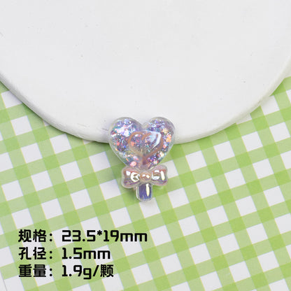 Plating Glitter Faceted Heart Lollipop Resin Beads 23.5x19mm 20pcs 8