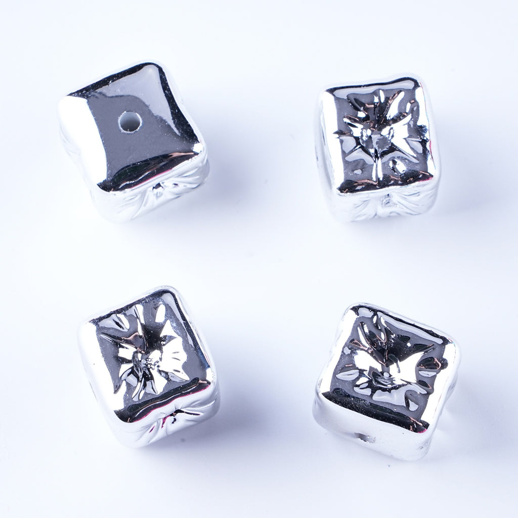 Metallic Balloon Concave Square Acrylic Beads 14mm Glossy 50pcs 6