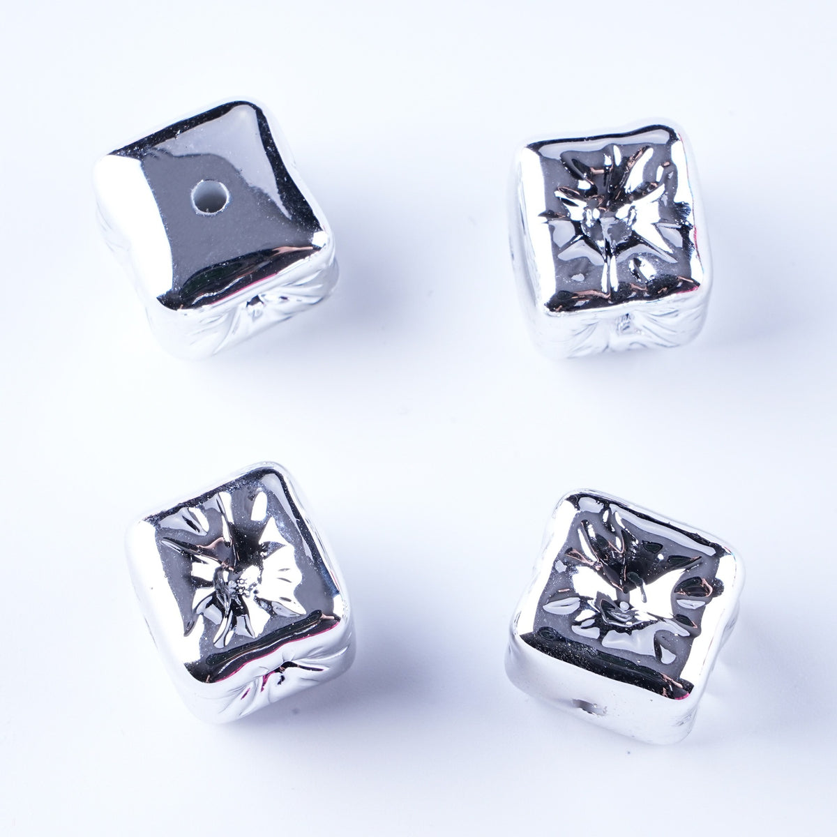 Metallic Balloon Concave Square Acrylic Beads 14mm Glossy 50pcs 6