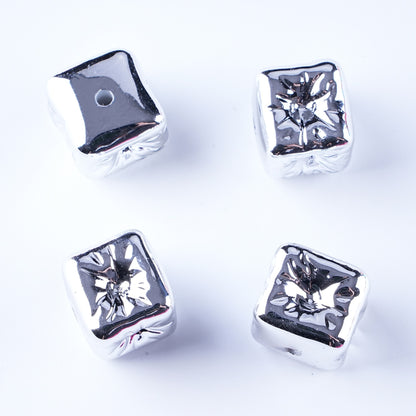 Metallic Balloon Concave Square Acrylic Beads 14mm Glossy 50pcs 6