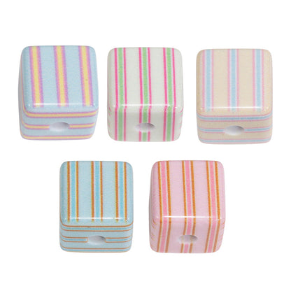 Striped Designer M Acrylic Square Beads 14mm 10pcs 8