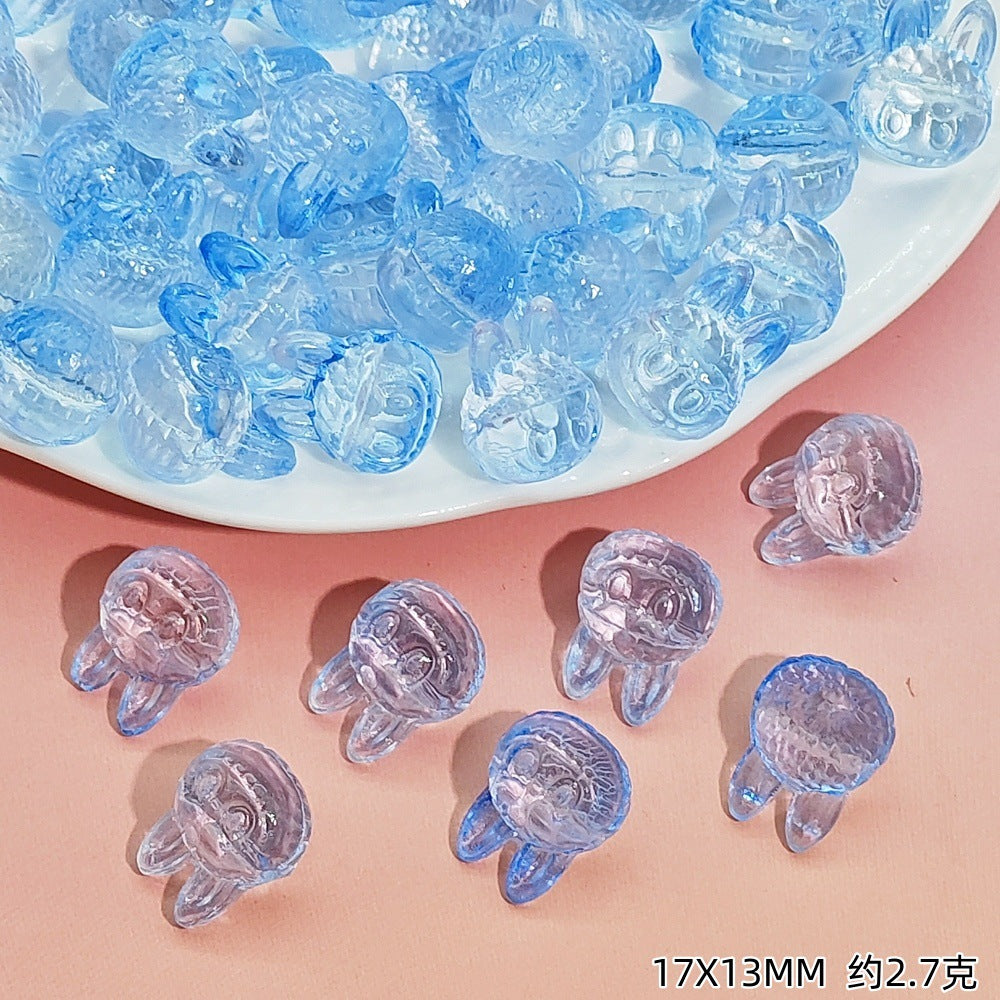 Big-Head Labub Glass Beads 17mm Translucent Rabbit Shape 25pcs 12