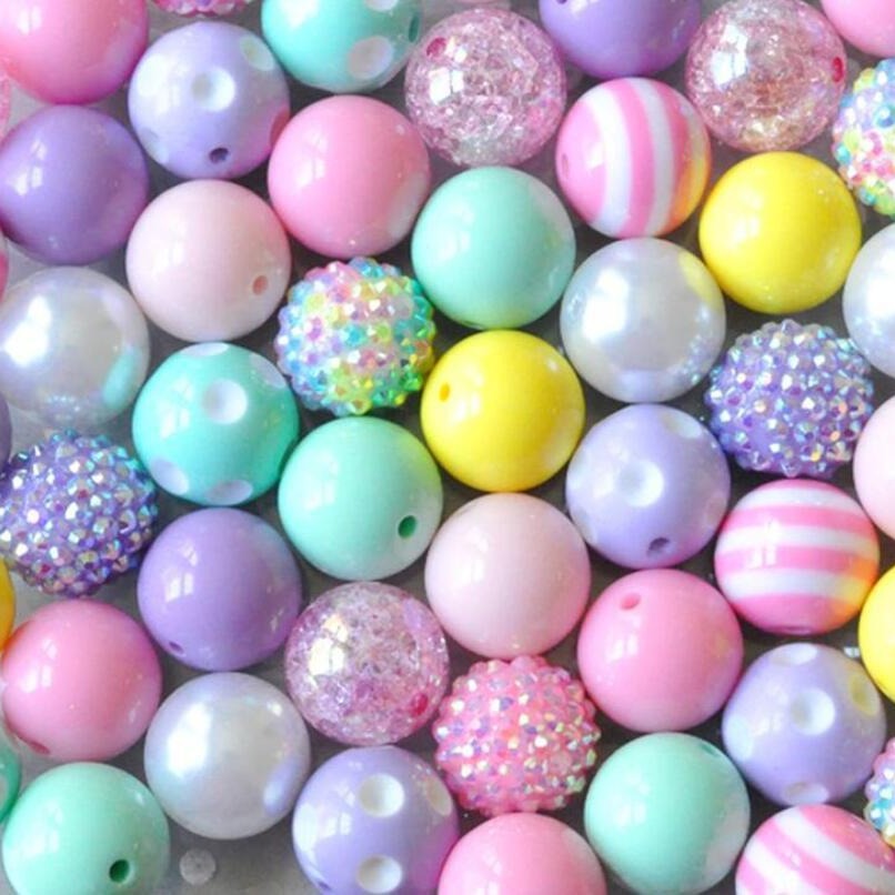 Bubblegum Beads 20mm Pastel Pink Yellow Lavender Chunky Mix 50pcs 2