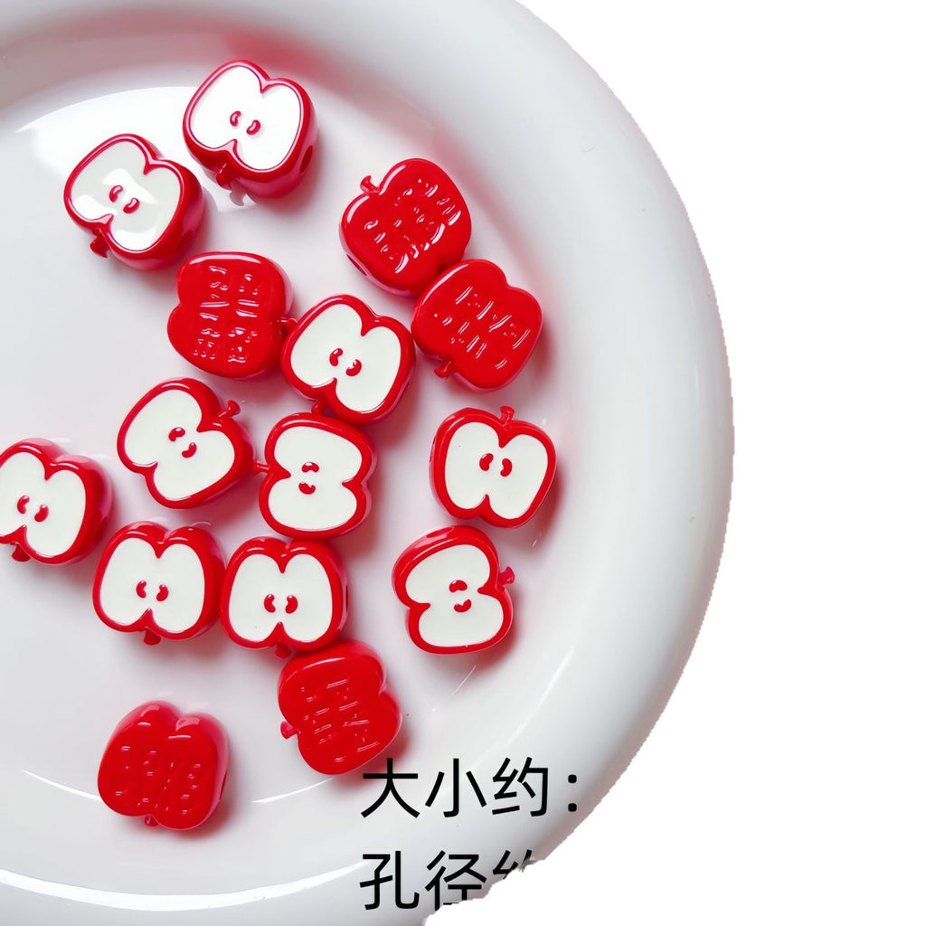 Painted Half Apple Acrylic Beads 16mm Glossy Enamel 10pcs 5