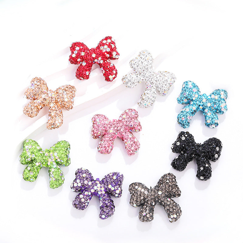 Rhinestone Bow Clay Beads 28mm Colorful Sparkle 5pcs 4