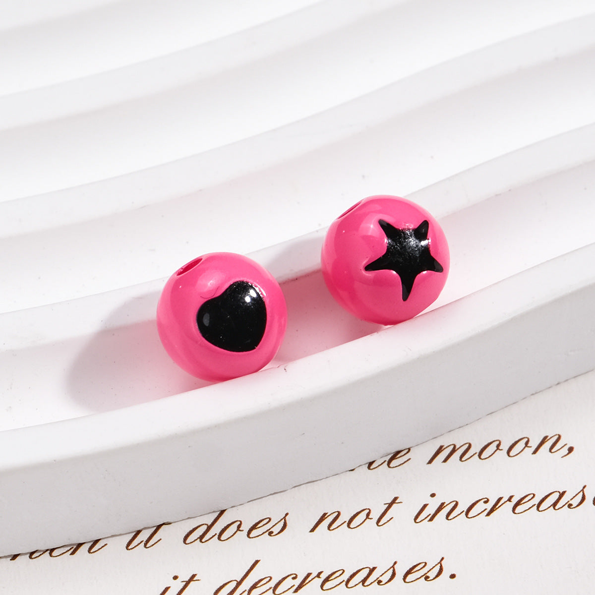 Painted Round Acrylic Beads 10mm Double Sided Heart and Star Pattern 50pcs 6