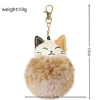 Leather Plush Cat Keychain Soft Tan Faux Leather Zinc Alloy 4
