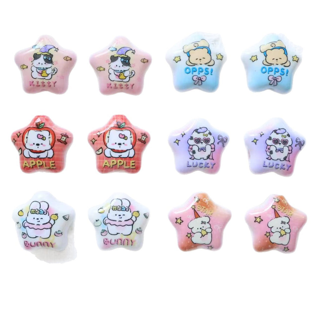 Animal Printed Star Acrylic Beads 26mm Pastel Colors 20pcs 5