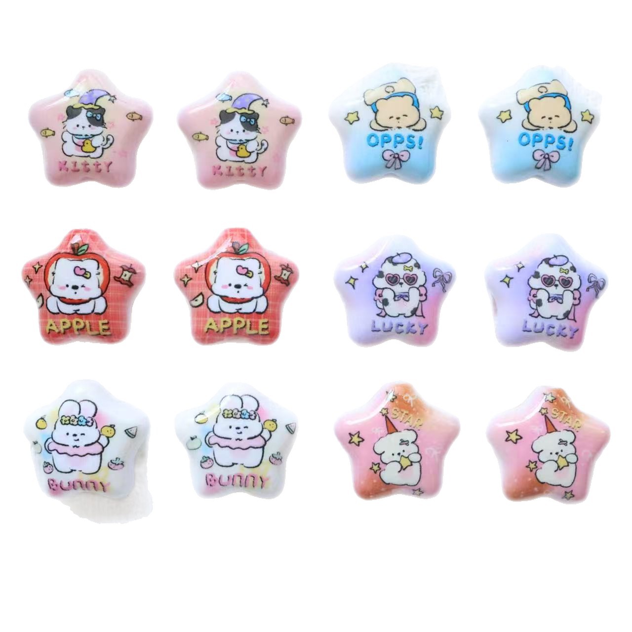 Animal Printed Star Acrylic Beads 26mm Pastel Colors 20pcs 5