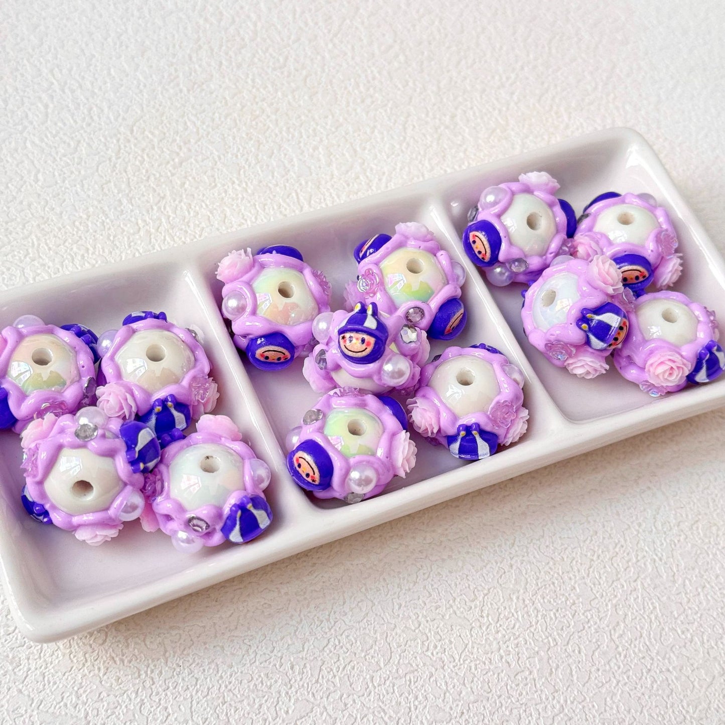 Hand Painted Floral Labub Acrylic Beads 16mm 10pcs 8