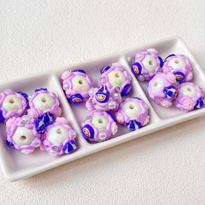Hand Painted Floral Labub Acrylic Beads 16mm 10pcs 8