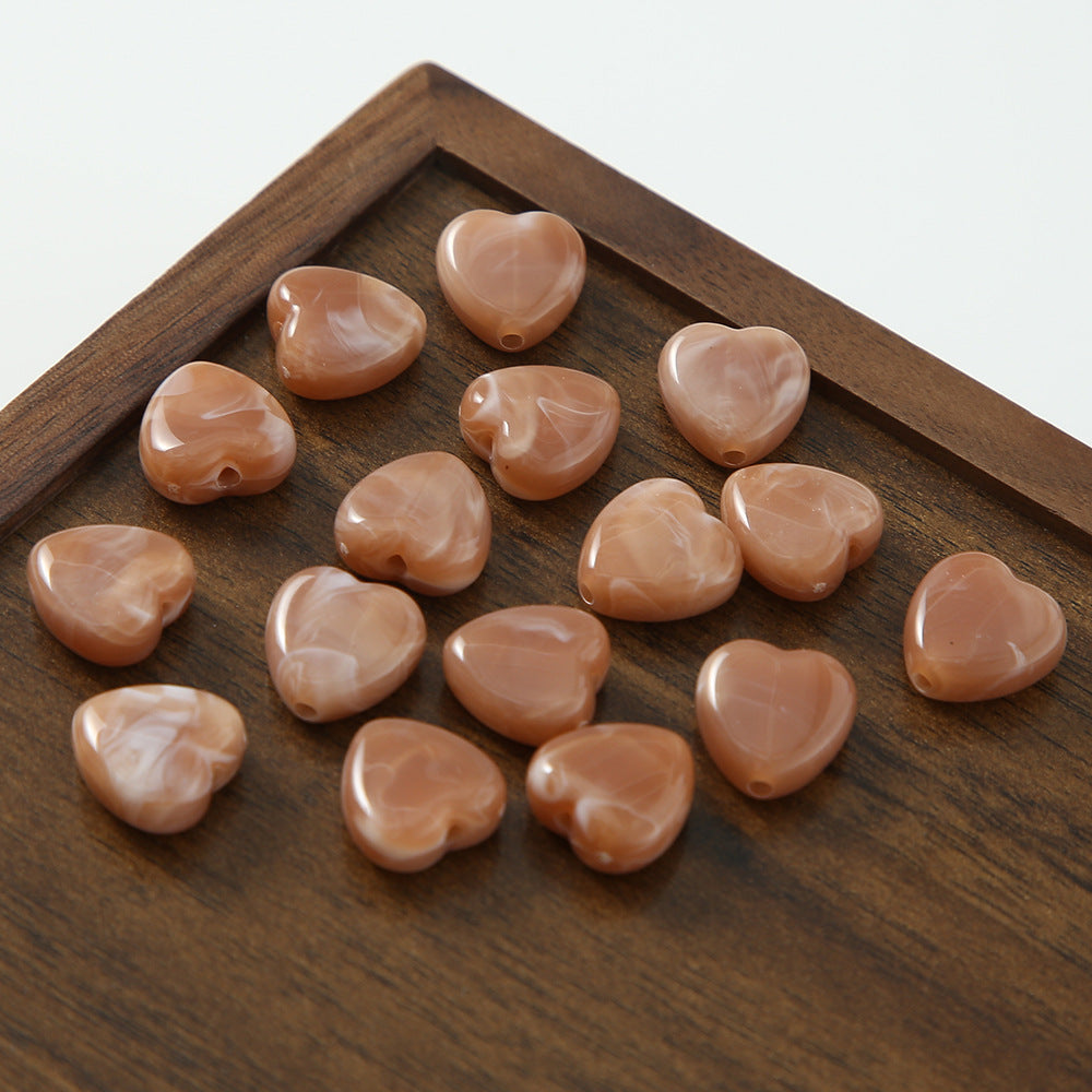 Japanese Ink Dyed Flat Heart Acrylic Beads 14mm Glossy Marbled 50pcs 4