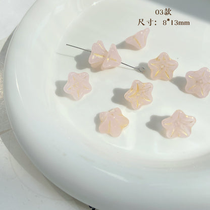 Lampwork Glass Beads Lily Flower 8mm 13mm Gilded Details 8pcs 6