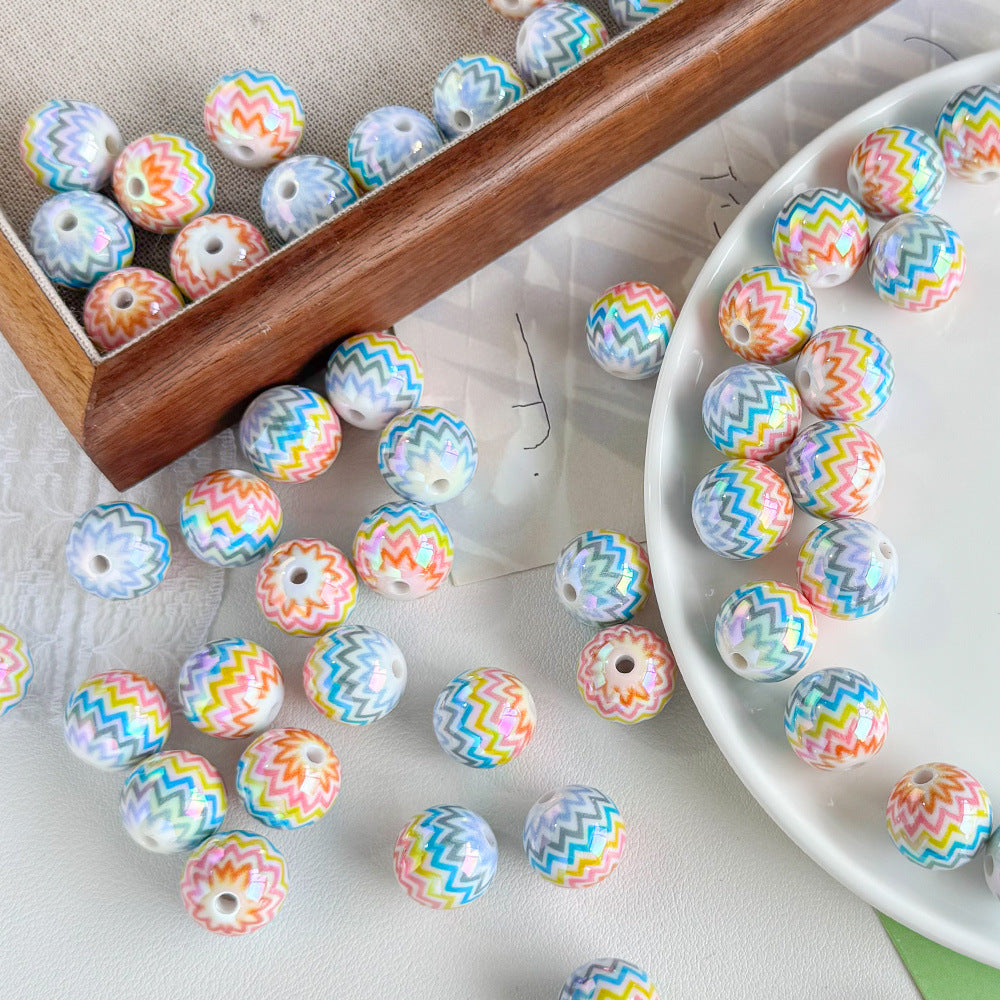 Rainbow Wavy Striped Acrylic Beads 16mm Colorful 50pcs 2
