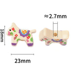 Flower Print Wooden Horse Acrylic Beads 18x23mm Colorful Floral 50pcs 3