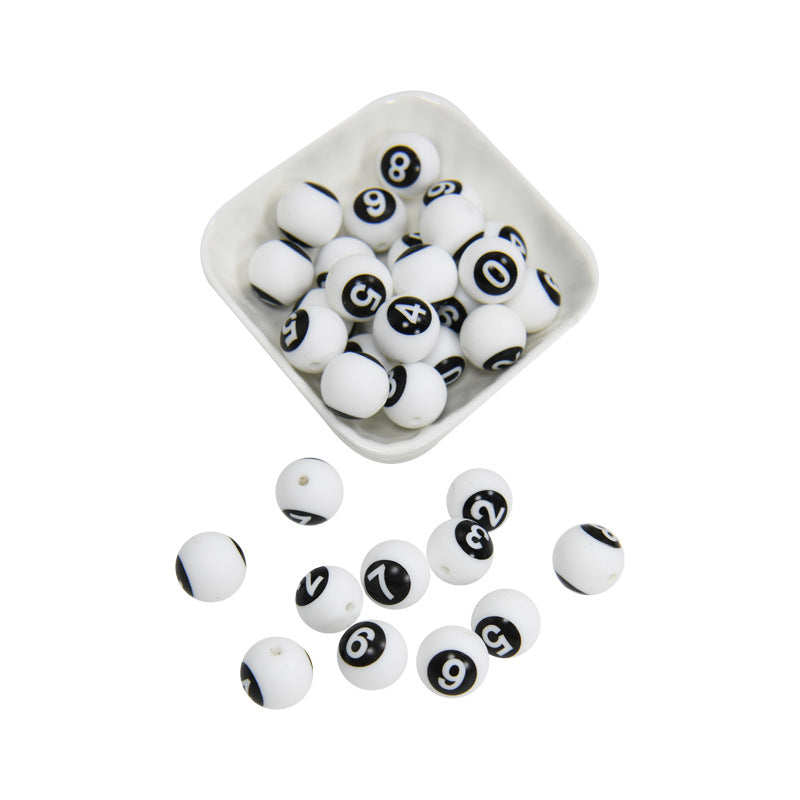 15mm Silicone Letter Beads Number Printed 0 to 9 50pcs 5