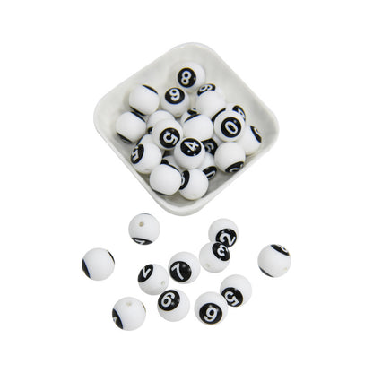 15mm Silicone Letter Beads Number Printed 0 to 9 50pcs 5