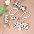 Fabric Woven Pearl Bow Keychain Vintage Floral Accessory