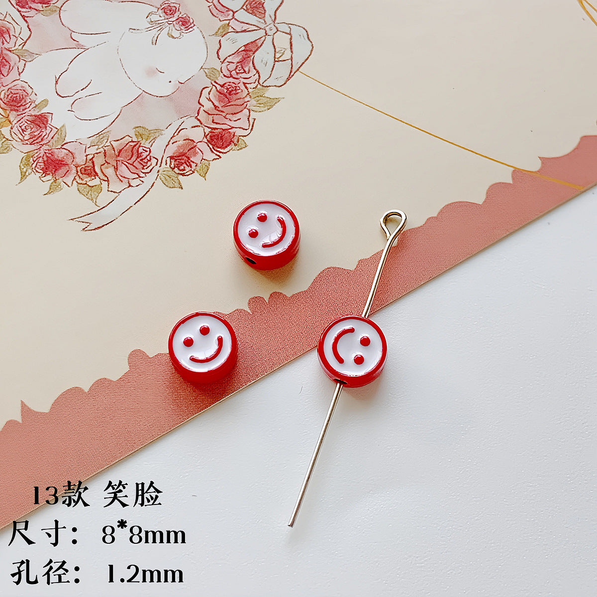 Christmas Painted Alloy Metal Beads Bright Red Glossy White 10pcs 15