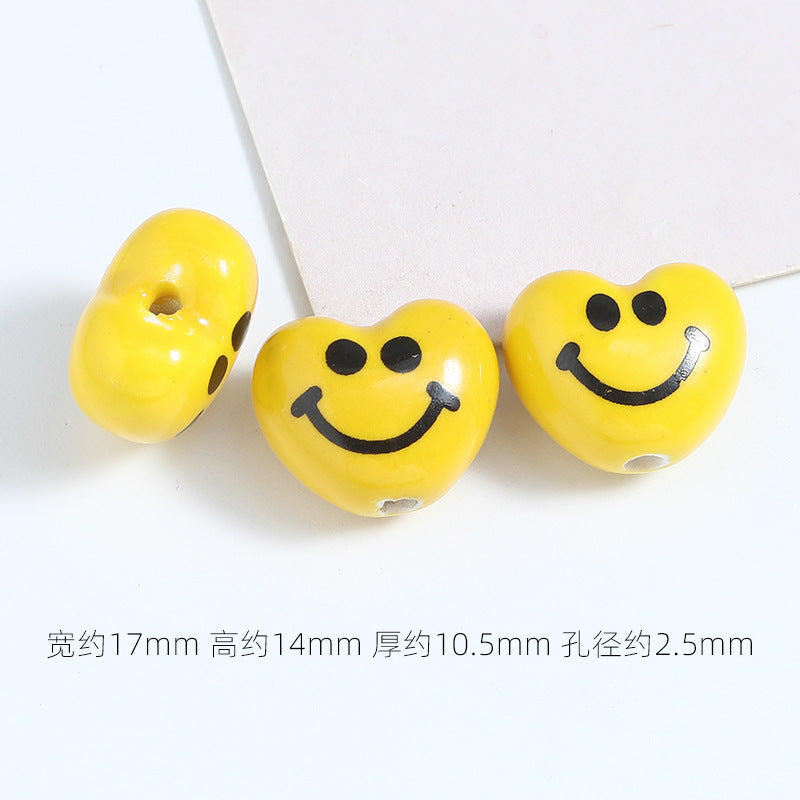Yellow Smiley Star and Heart Ceramic Beads Glossy 10pcs 7