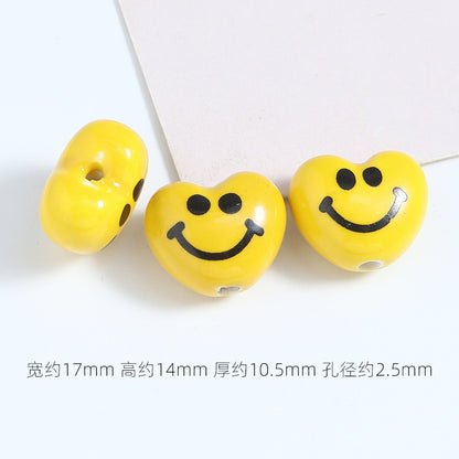 Yellow Smiley Star and Heart Ceramic Beads Glossy 10pcs 7