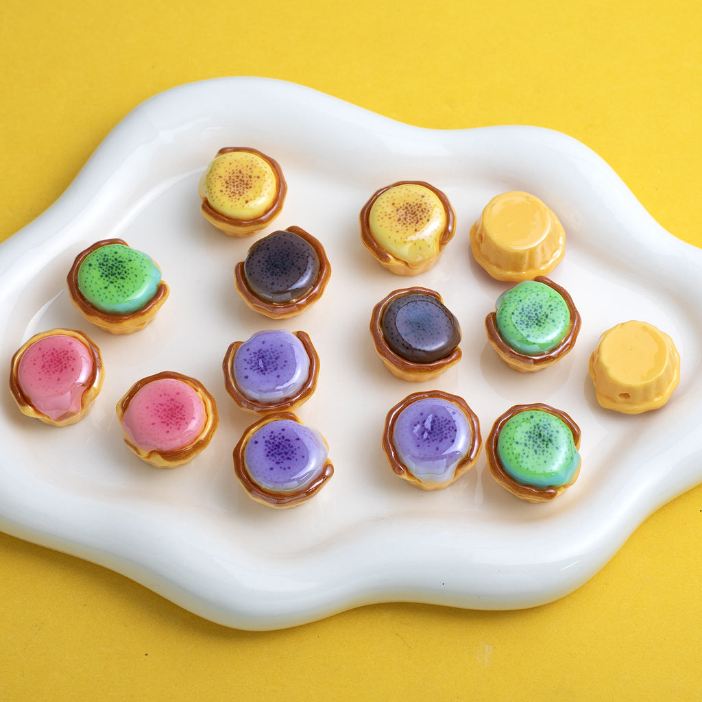 3D Molten Egg Tart Resin Beads 20mm Glossy Pastel Colors 10pcs 2