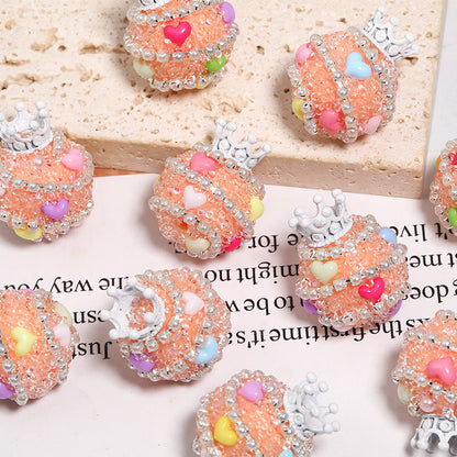 Crown Rhinestone Beads 19x24mm Colorful Heart Accents 5pcs 8