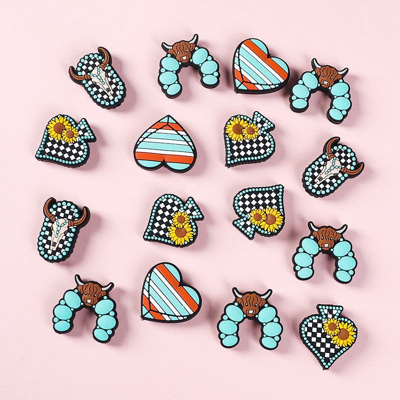 Silicone Focal Beads Turquoise Daisy Cattle Head Checkerboard Skull 20pcs 2