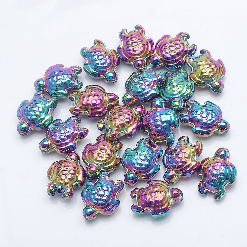 Electroplated Turtle Glass Beads 14X18mm Transparent Rainbow 20pcs 17