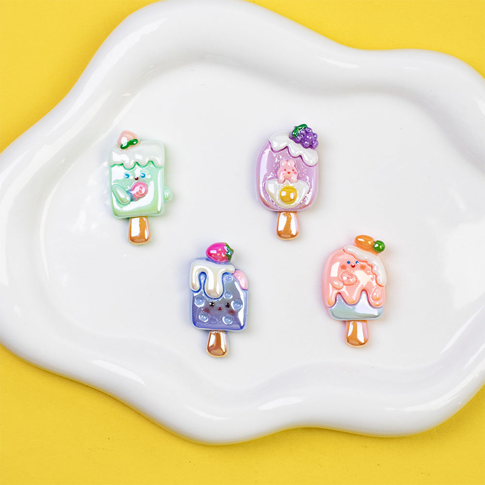 Playful Fruit Popsicle Resin Beads Glossy Pastel Colors 10pcs 11