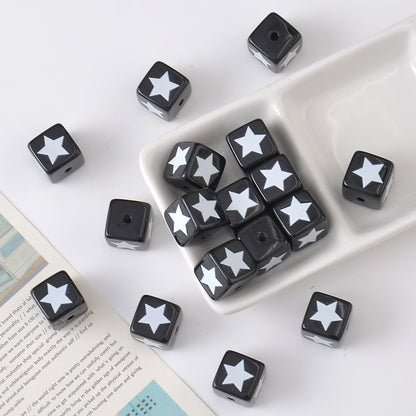 Acrylic Square Beads 14mm Black and White Tone 10pcs 10