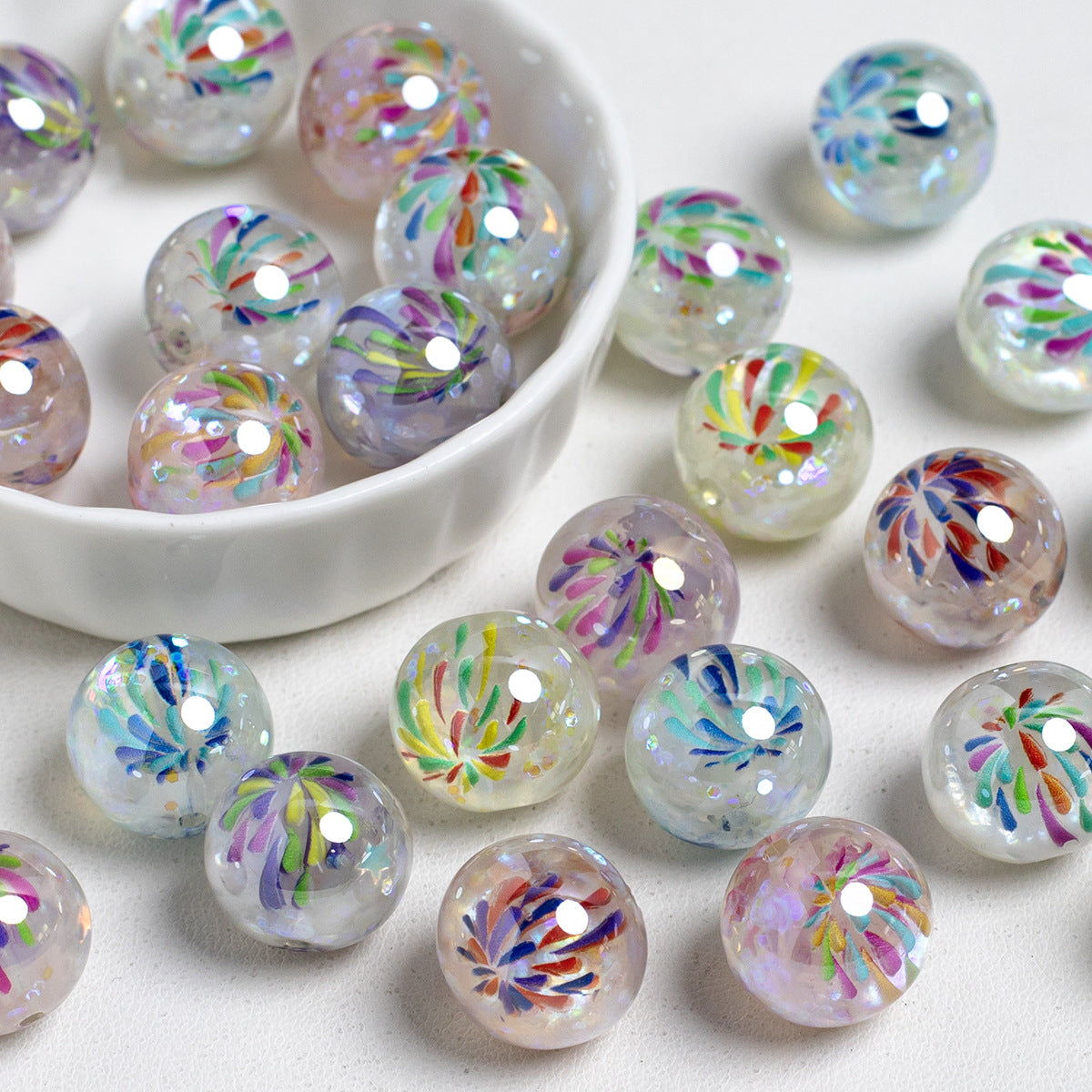 Luminous Fireworks Pattern Resin Beads 15mm Round 10pcs