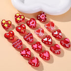 Hand Painted Heart Glass Beads 20mm Red Enamel 2pcs 3