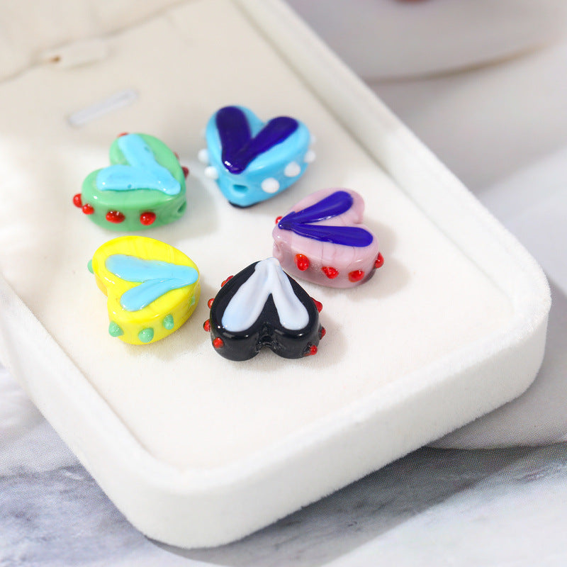 Lampwork Glass Beads Heart 14x17mm Hand Painted Two Tone Dotted 25pcs 4