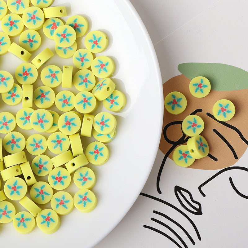 Flat Clay Beads 10mm Christmas Holly Fruit Polymer 100pcs 2